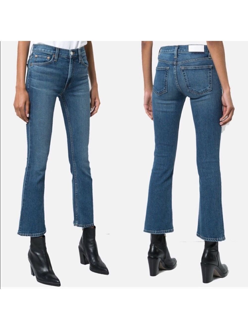 Redone Denim jean 90s Crop kick flare stretch Mid Rise Ankle bootcut 26 x 28.5